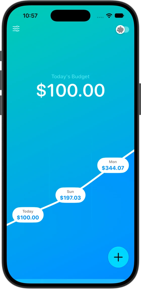 Home screen: $100.00 to spend today, and more by Sunday and Monday.